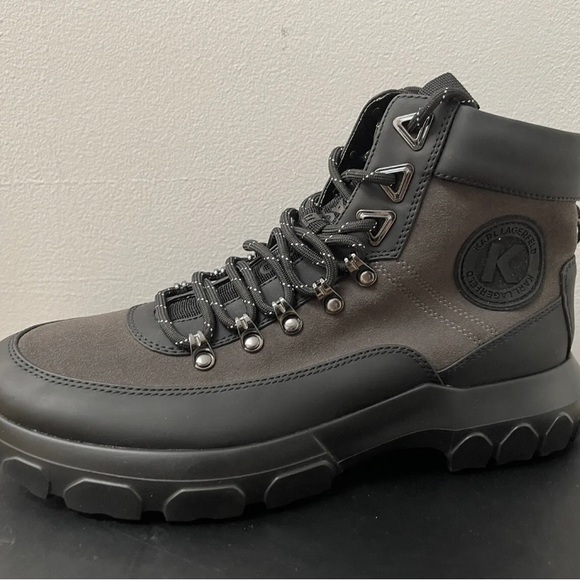 NEW Men's Karl Lagerfeld Paris Hiking Boots Black Suede Gray Size 10.5 MSRP$275! - Picture 3 of 6